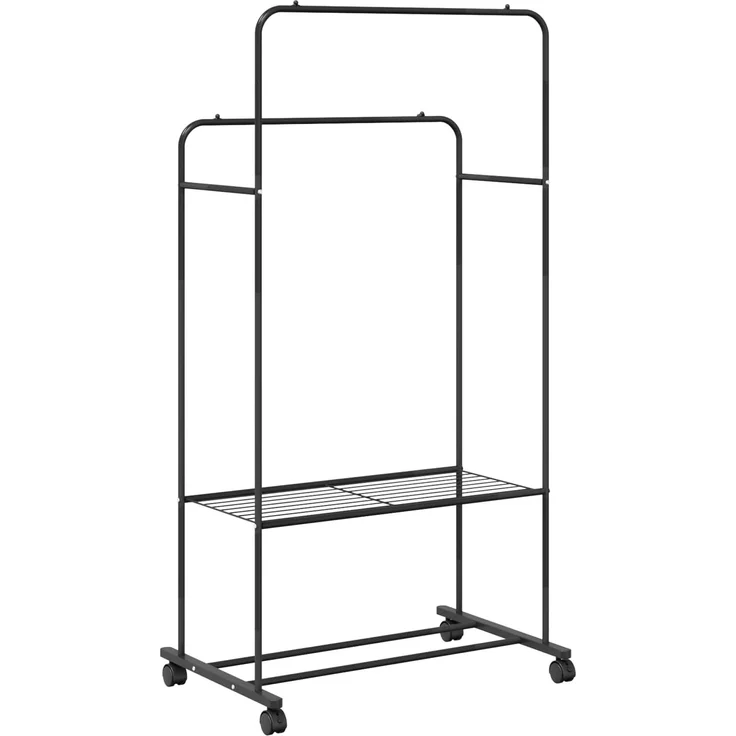 vidaXL Kleiderständer mit Regal Mit Rad Schwarz 80 x 53 x 156 cm 42021356 – Bild 6