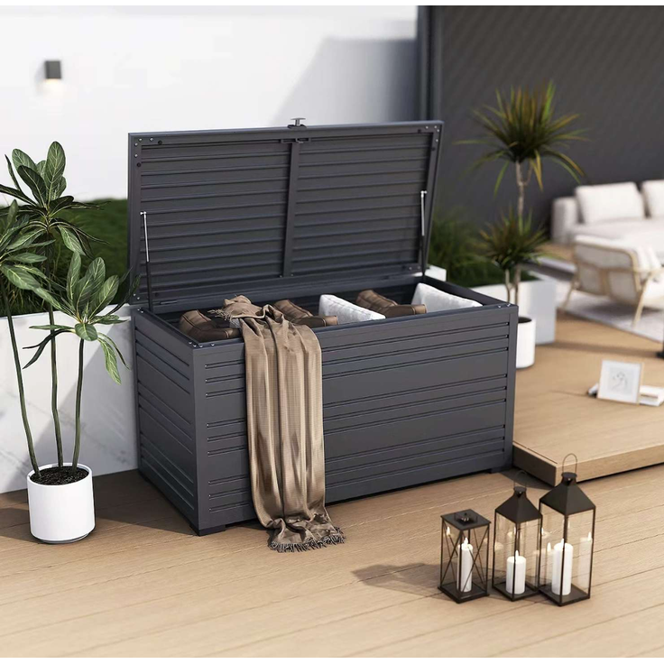 Weide Gartenbox | 100% Aluminium | Aufbewahrungsbox 284 L | Outdoor Box mit Deckel | 100 x 64 x 46 cm – Bild 8