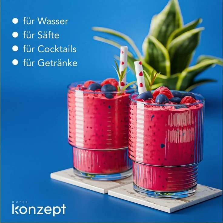 KONZEPT Gläser-Set Trinkgläser Set 320 ml Geriffelte, 12-tlg, 12 Stüc, kideal für Cocktails Wasser, Softdrinks – Bild 3