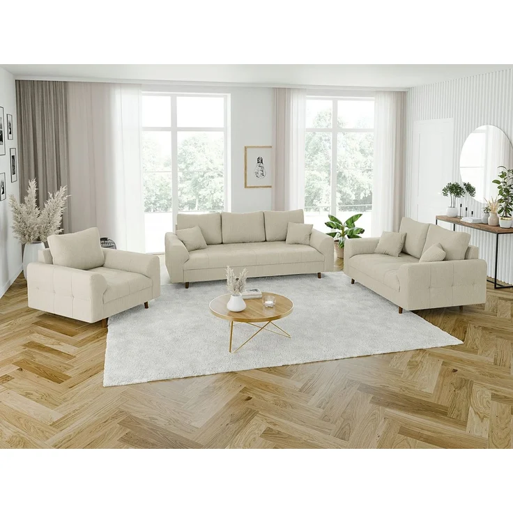 S-Style Möbel 2-Sitzer Sofa Zara mit Holzfüßen im skandinavischen Stil aus Cord-Stoff, mit Wellenfederung – Bild 2