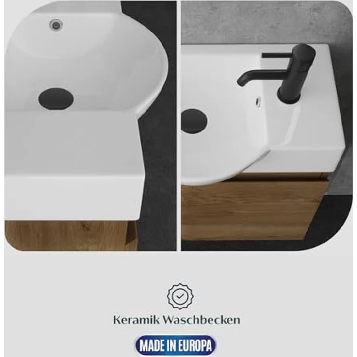 Alpenberger Badmöbel-Set Waschbecken mit Unterschrank 55 cm Breit, (Badezimmermöbel Waschtisch, Badschrank Schmal), Waschbeckenunterschrank mit Softclose – Bild 6