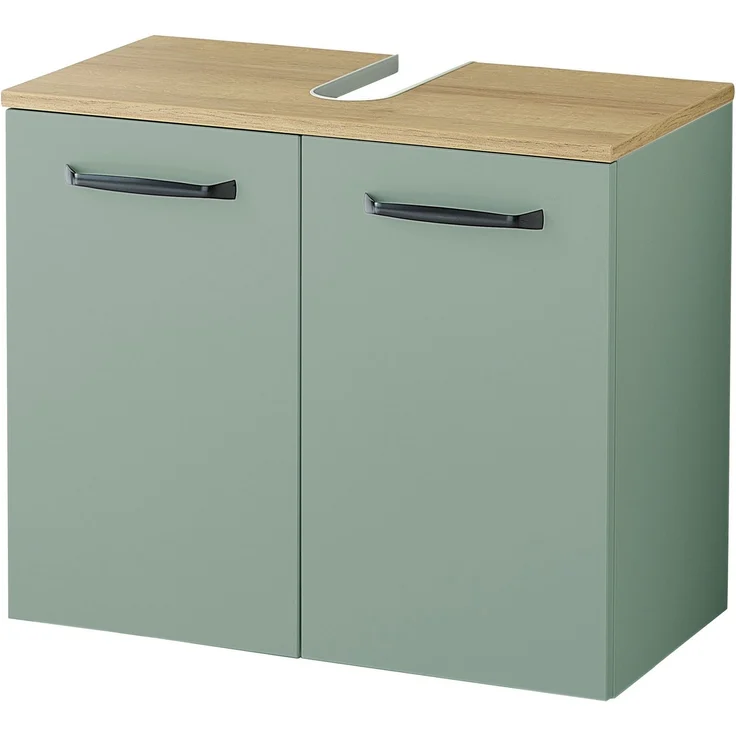Saphir Waschbeckenunterschrank Quickset 500, 2 Türen, Siphonausschnitt Waschbeckenschrank inkl. Türdämpfer, Griffe in Schwarz – Bild 5