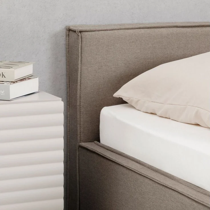 IDIMEX Polsterbett PESARO, Doppelbett 140x200 cm mit Lattenrost und Kopfteil Leinen Optik Greige – Bild 2