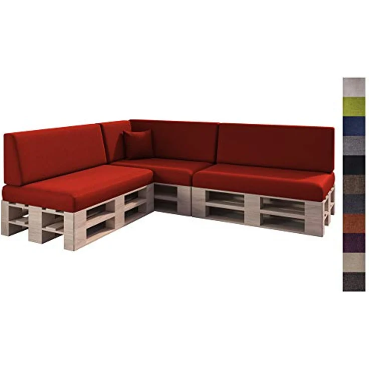 sunnypillow Palettenkissen mit abnehmbarem Bezug Kaltschaum Palettenauflage Palettenpolster Palettensofa Sitzkissen Rückenlehne Indoor Outdoor 8er Set 120x80 Rot – Bild 2