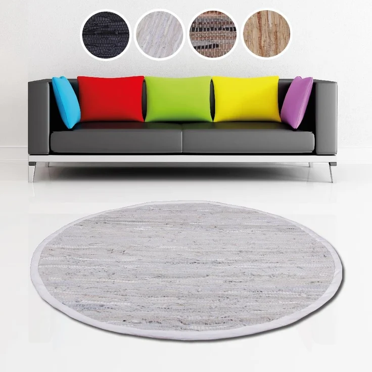 Flickenteppiche Leder Rund 150cm weiß – Bild 7