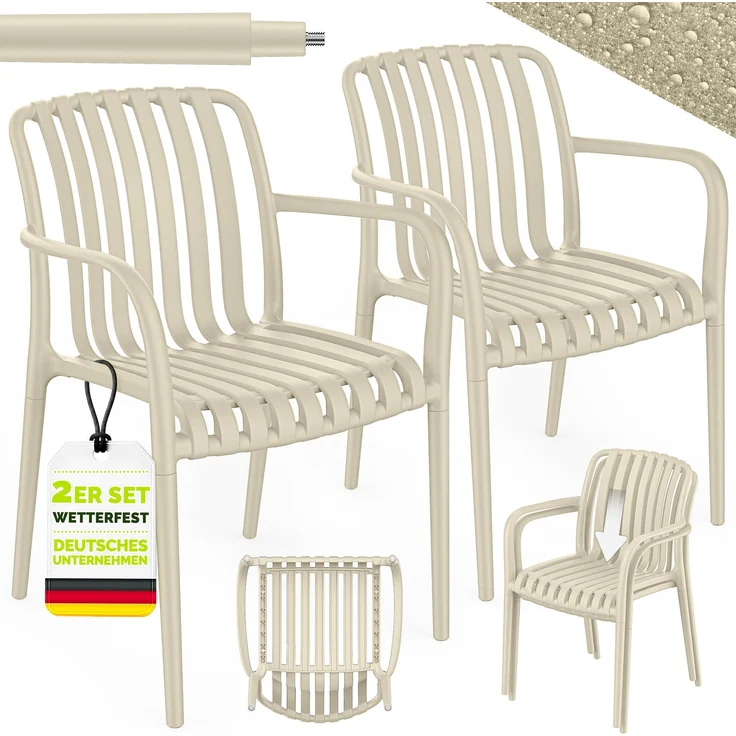 tillvex® Gartenstühle 2er Set Stapelbar Wetterfest mit Armlehne | Outdoor Stühle bis 120kg belastbar | Gartenstühle Outdoor | Terrassenstuhl Gartenmöbel Balkon Garten Terrasse – Bild 6