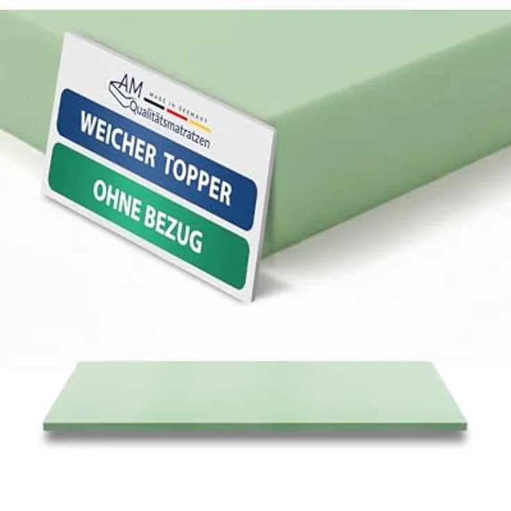 AM Qualitätsmatratzen Topper 140x200 H2, Anpassungsfähige Schaumstoffauflage ohne Bezug, Oeko-TEX zertifiziert, Made in Germany, für Boxspringbetten