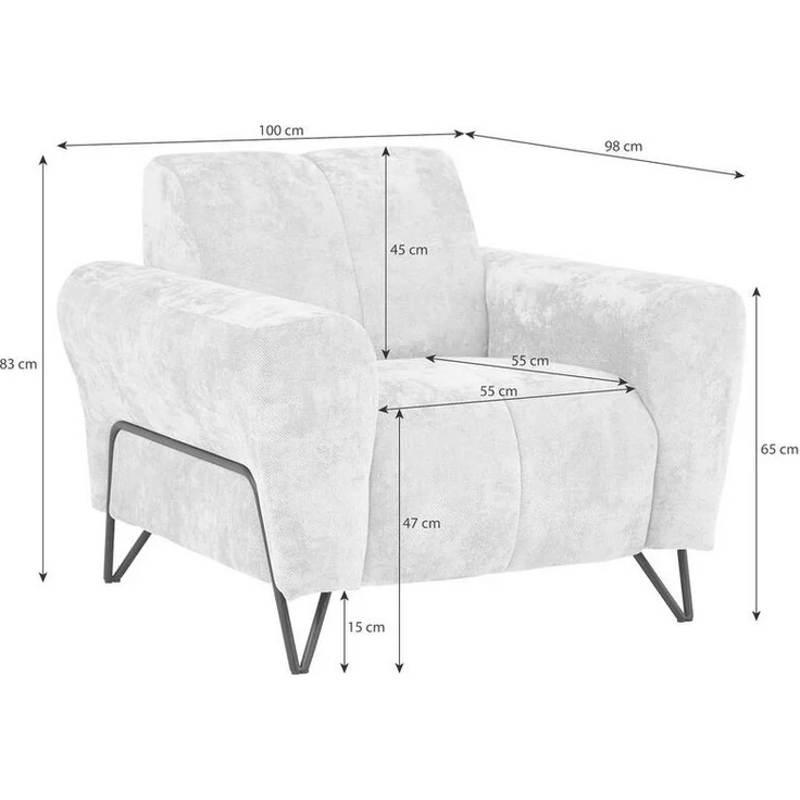 Beautysofa Sessel mit Metallbeine in schwarzer VOLARE (modernes Design, Rücken mit Hauptstoff), viele Farbvarianten, auch im Set mit Sofas erhältlich – Bild 1