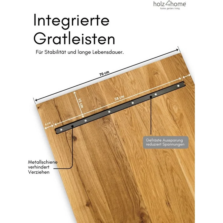 holz4home® Esstischplatte Massivholz Eiche mit Baumkante I Massivholzplatte Natur Geölt Echtholz, Vollflächig 4cm dickes Massivholz – Bild 3