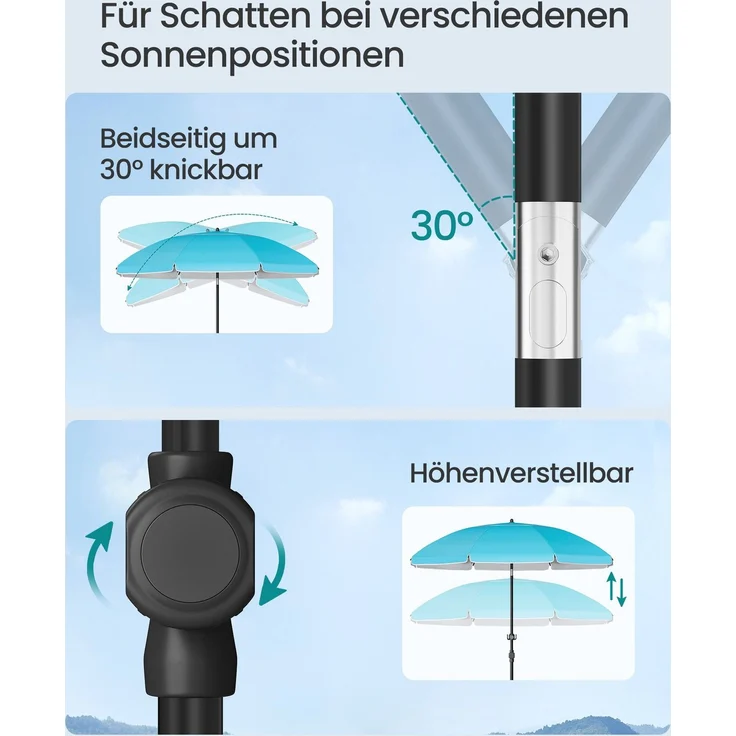 SONGMICS Sonnenschirm, Strandschirm, Sonnenschutz UPF 50+, Ablagefläche, ∅160 cm – Bild 5