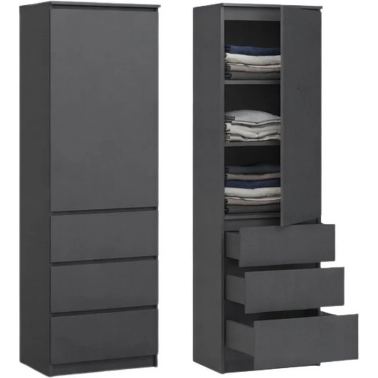 Home Collective Kleiderschrank Garderobenschrank Mehrzweckschrank Schrank platzsparend & vielseitig (50x40x180,5 cm (BxTxH), ideal für Schlafzimmer Flur & Arbeitszimmer) mit 1 Tür 3 Einlegeböden & 3 Schubladen in anthrazit – Bild 5