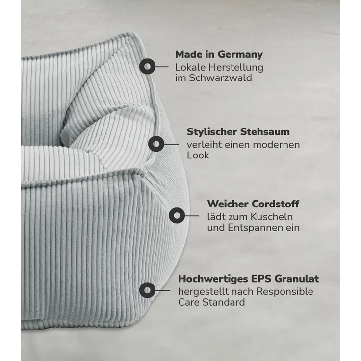 mokebo Sitzsack Der Lümmel (aus Cordstoff), gemütlicher Cordsessel oder Armlehnensessel in Grau – Bild 3