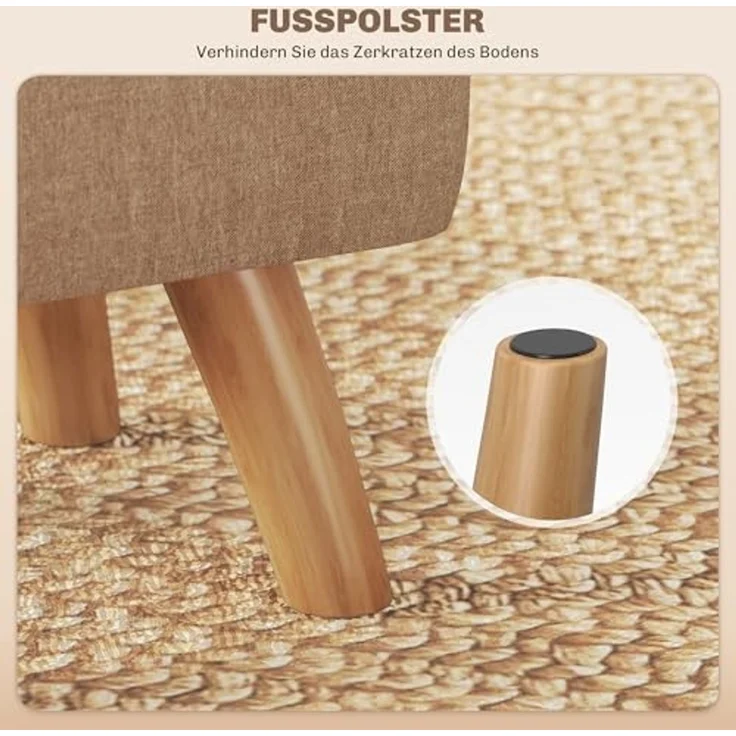 HOMCOM Fußhocker mit Leinenoptik, Holzbeine (Moderner Sitzhocker, 1 St, Polsterhocker), für Schlafzimmer, Wohnzimmer, Braun – Bild 6