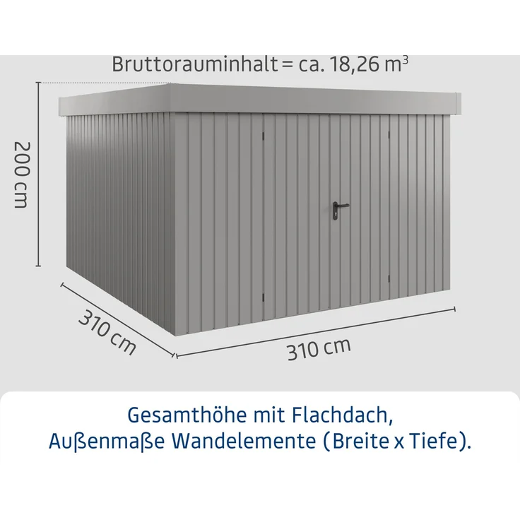 Hörmann Ecostar Metall-Gerätehaus "Euroline Trend" mit Flachdach EFD 14, graualuminium, 310 x 310 cm,2-flüglige Tür – Bild 3