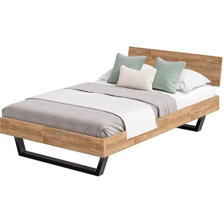 skølm 'Alver' Bett 120x200 cm, Bettgestell, natur geölt, Massivholzbett aus Eiche mit Metallkufen, Doppelbett mit durchgehendem Bettkopf – Bild 9