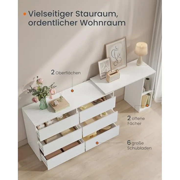SONGMICS HOME Kommode, Schrank, Schminktisch mit Regal, Schnelle werkzeuglose Montage, nebeneinander oder L-förmig, für Schlafzimmer, Arbeitszimmer, Toolless-Technologie,schneeweiß – Bild 7