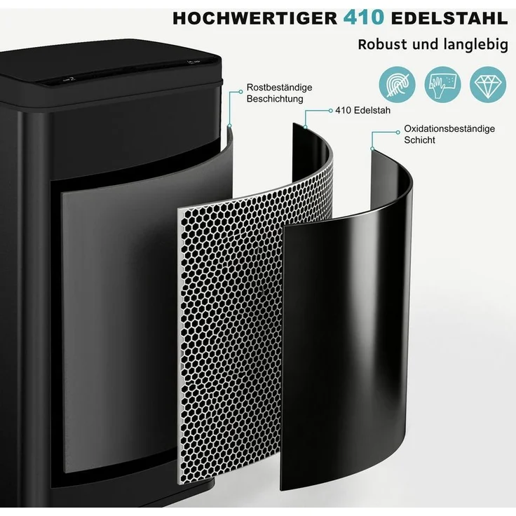 Ribelli Mülleimer Edelstahl Mülleimer Abfalleimer mit Sensor, 30L Mülltrennsystem Schwarz – Bild 3