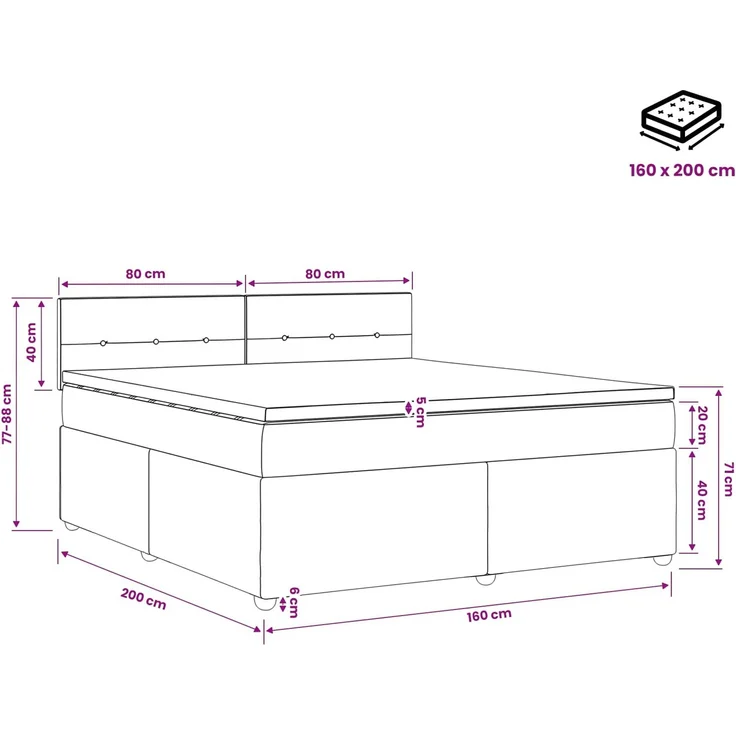 vidaXL Boxspringbett mit Matratze Schwarz 160 x 200 cm Samt 3451711 – Bild 11