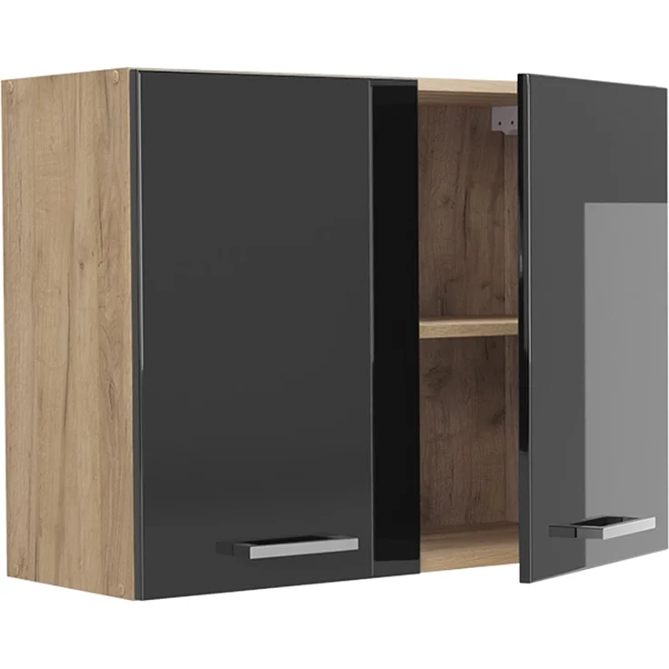 Küchenglasschrank R-Line Anthrazit Hochglanz/Goldkraft Eiche 80 cm Vicco – Bild 3