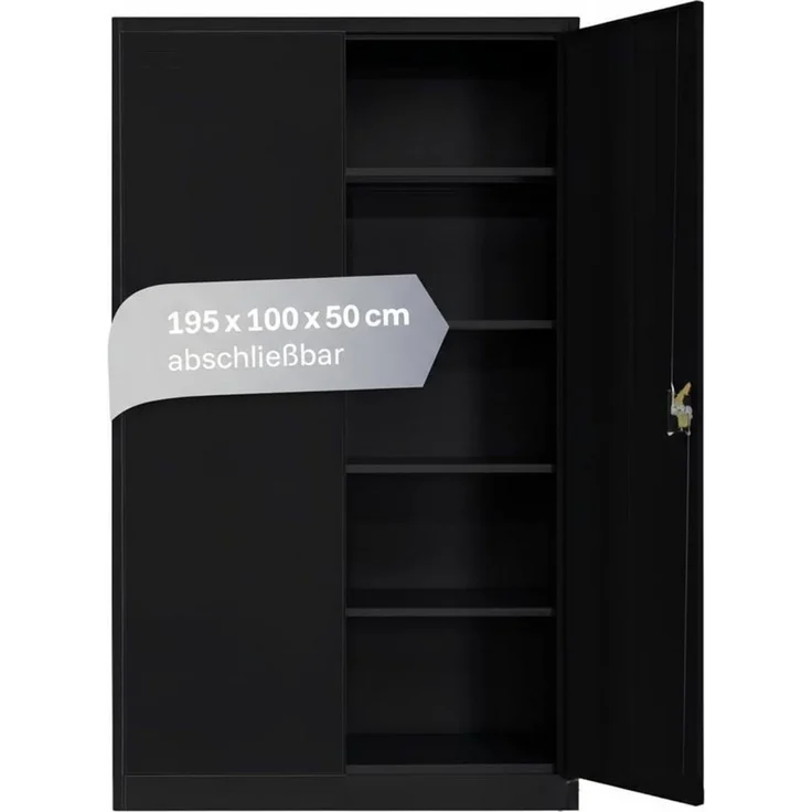 LagerZwei Aktenschrank Stahlschrank 195x100x50 cm (1-St) 3-fach verriegelt, 4 Böden, bis 60 Ordner, Flügeltüren 130° – Bild 1