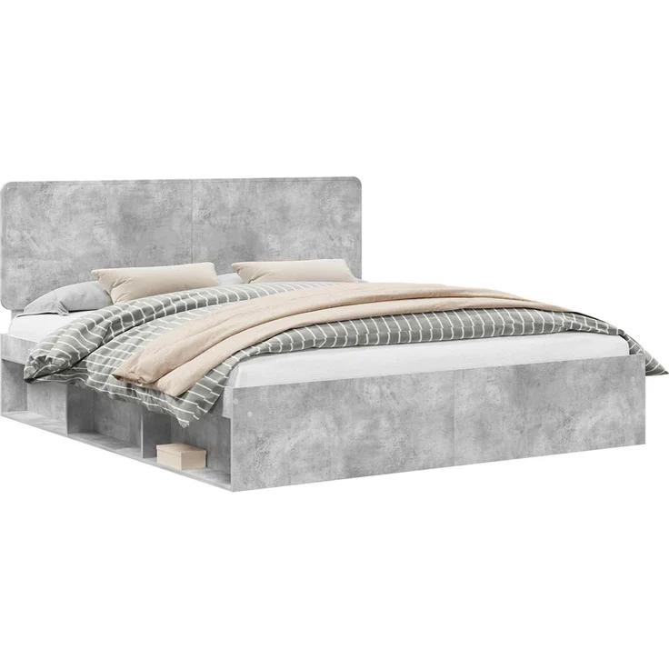 vidaXL Bettrahmen mit Kopfteil Beton 180 x 200 cm Massives Kiefernholz 3412455 – Bild 1