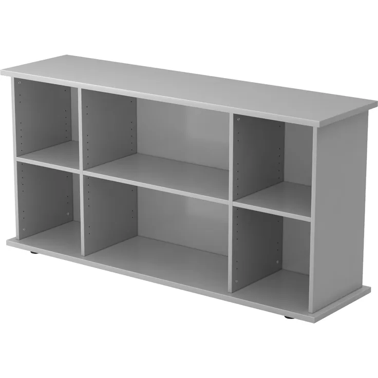 bümö Regal-Sideboard grau, Büro Standregal & Kommode für 2 Ordnerreihen - Bücherregal klein 166 cm breit, Aktenregal für Ordner & Bücher, kleines Büroregal, Holzregal, Ordnerregal, SBOF-5