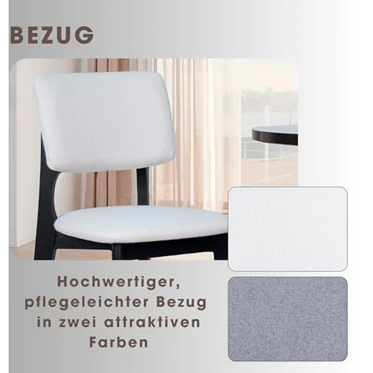byLIVING Esszimmerstuhl 2er Set ELSA/Webstoff beige/Gestell Massivholz schwarz/B 48, H 87, T 54 cm – Bild 5