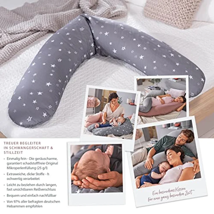 Theraline Stillkissen 190cm inkl. Bezug Indie Dots antikrosa Mikroperlenfüllung – Bild 5