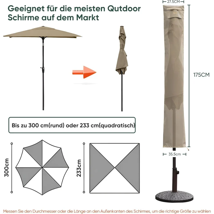 Sekey® Schutzhülle für Ø 300 cm Sonnenschirm, Abdeckhauben für Sonnenschirm – Bild 2