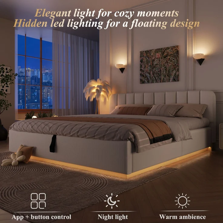 TavilaEcon Boxspringbett Polsterbett mit sicherer Matratzenfixierung & Abgerundete beige Liegefläche 180 × 200 cm – Bild 4