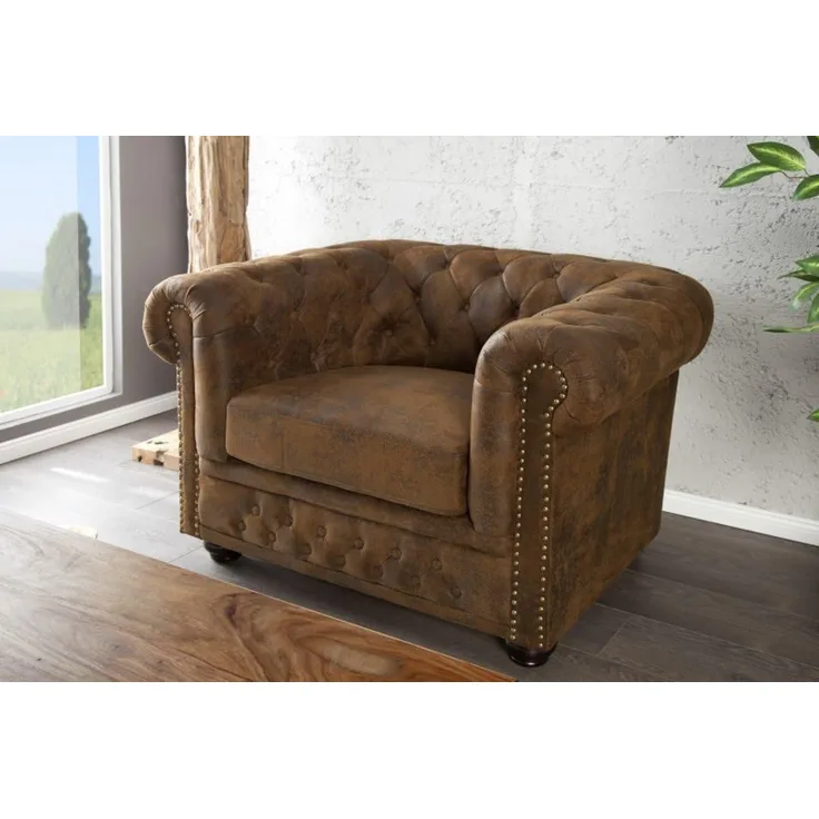 Chesterfield Sessel Antikbraun aus dem Hause Casa Padrino - Lounge Sessel Antik Braun