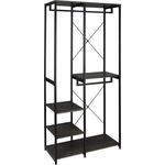 Garderoben- & Kleiderständer 4 Ablagen aus Holz & Metall schwarz-rostfarbe