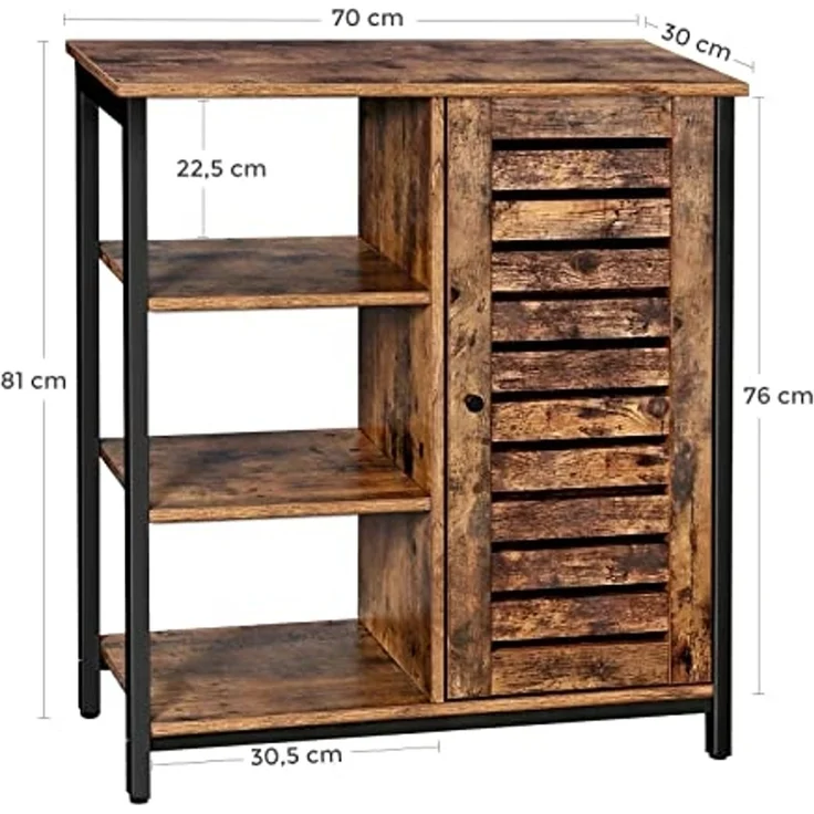 Vasagle Kommode Schrank, Küchenschrank, Sideboard mit 3 Ablagen und Schrank, Badezimmerschrank im Industrie-Design, Flurregal, Wohnzimmer, Schlafzimmer, Flur, Küche, 70 x 30 x 81 cm, Vintage von Songmics LSC74BX – Bild 3