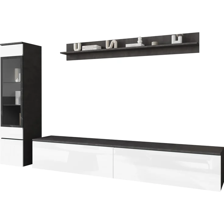 Wohnwand Doppo I (Farbe: Matera / Weiß Hochglanz, ohne Beleuchtung) – Bild 1