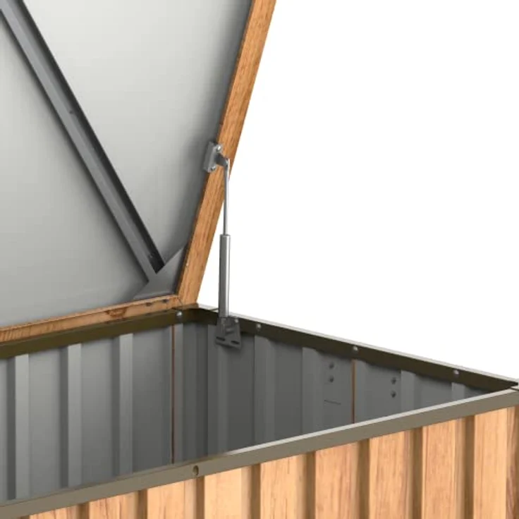 Duramax DH 1.3 (585L) Kissenbox aus Metall mit hydraulischer Gasdruckfeder und Vorhängeschlossöse, Terrassenbox und Gartenmöbelaufbewahrung für den Außenbereich, Holzmaserung – Bild 4