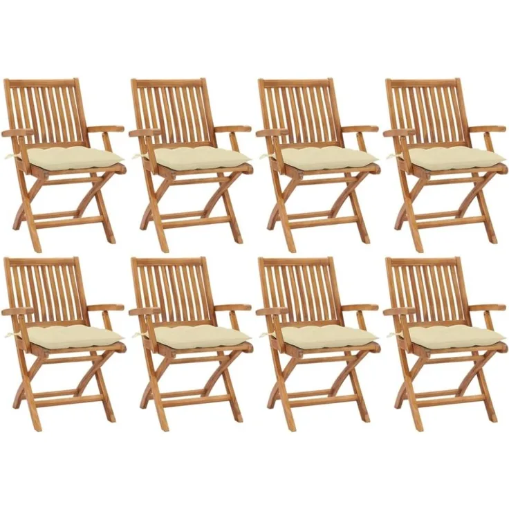 vidaXL Klappbare Gartenstühle mit Kissen 8 Stk. Massivholz Teak 3072794