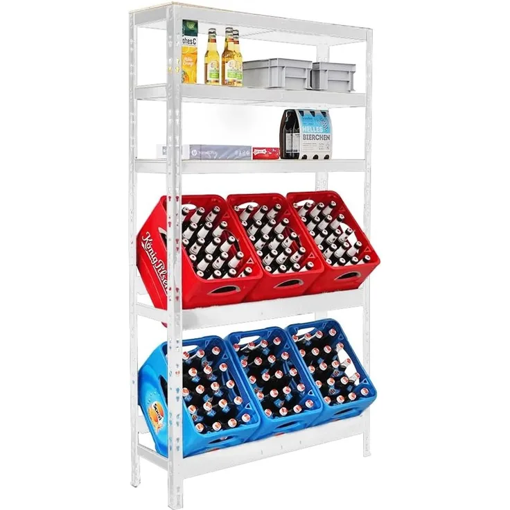 PROREGAL® Flaschenregal Getränkekistenregal BODENSEE für 6 Kästen + 3 Ablagen Kastenregal, HxBxT 180x100x30cm Extrem stabil Made in EU erhältlich in zwei Farben
