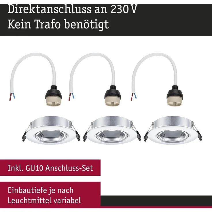 Paulmann LED Einbauleuchte 3er-Set chrom matt schwenkbar Ø 9 cm – Bild 4