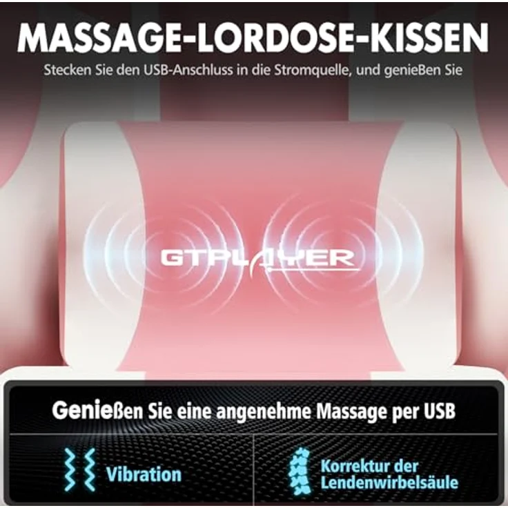 GTPLAYER Gaming Stuhl, Bürostuhl, Ergonomischer Pc Stuhl, Gaming Sessel mit Massagelendenwirbelstütze, Task Stühle mit Fußstütze und Kopfstütze, Rosa Kunstleder – Bild 5