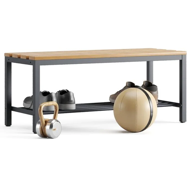 furni24 Bank Umkleidebank, Sitzbank für Umkleideräume mit Schuhrost BxHxT: 100 x 42 x 40 cm, Umkleidesitzbank, Umkleidebank, Garderobenbank, Sportbank, Bank mit Echtholz für Fitnessstudio – Bild 3