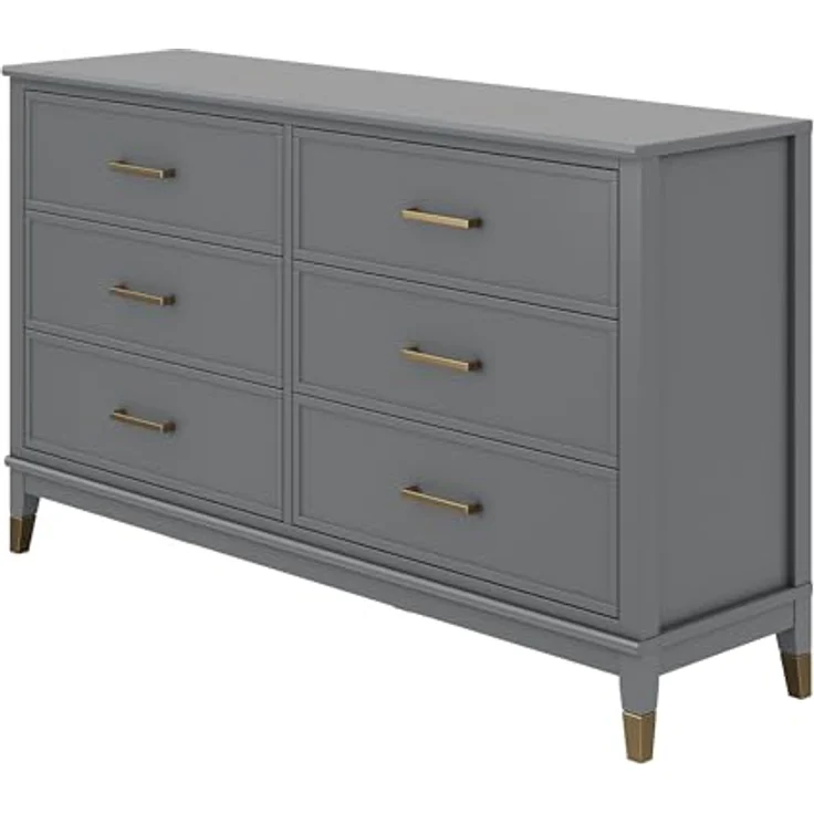 DHP Westerleigh Kommode mit 6 Schubladen, Graphitgrau, 145 x 41 x 85 cm, MDF mit goldfarbenen Griffen, Moderne Schlafzimmerkommode mit viel Stauraum – Bild 5