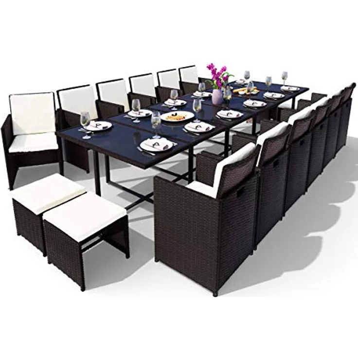 Swing&Harmonie Garten-Essgruppe Poly Rattan Sitzgruppe Esstisch Lounge Gartenmöbel, (Sitzgarnitur, Tisch, Stühle, Hocker Garnitur Set) – Bild 2