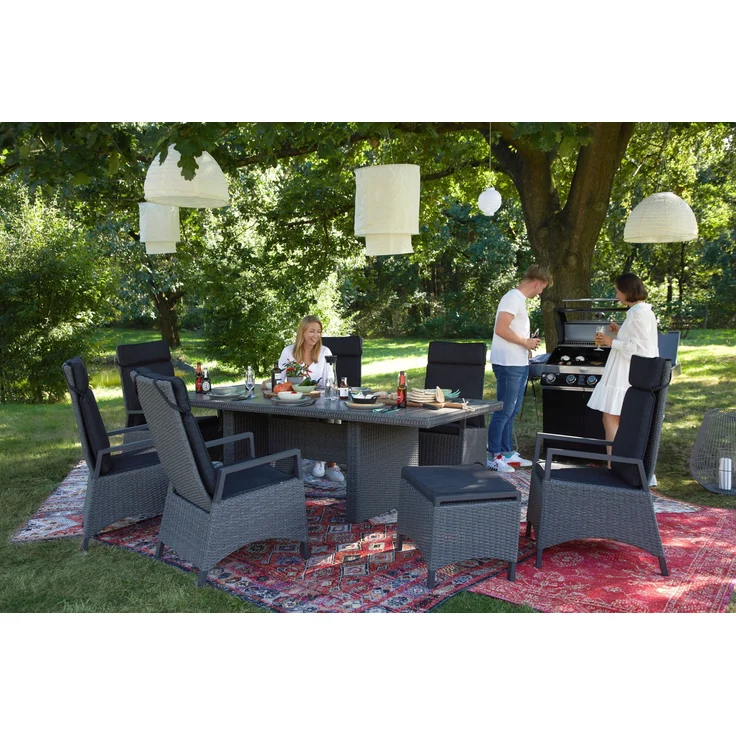 Gartenhocker Keramo Dining, Rattan, Grau, Schwarz, 57 x 46 x 47 cm – Bild 6