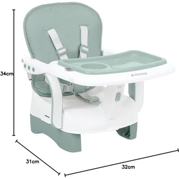 Kikkaboo Kinderstuhl, Boostersitz Chewy, Doppeltablett, Sicherheitsgurt, faltbar grün – Bild 3