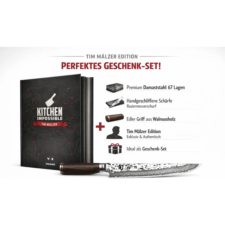 KAI Shun Premier Tim Mälzer Tanto Slicer TDM-1785 25,5 cm - limitiert und Tim Mälzer Kochbuch Kitchen Impossible – Bild 1