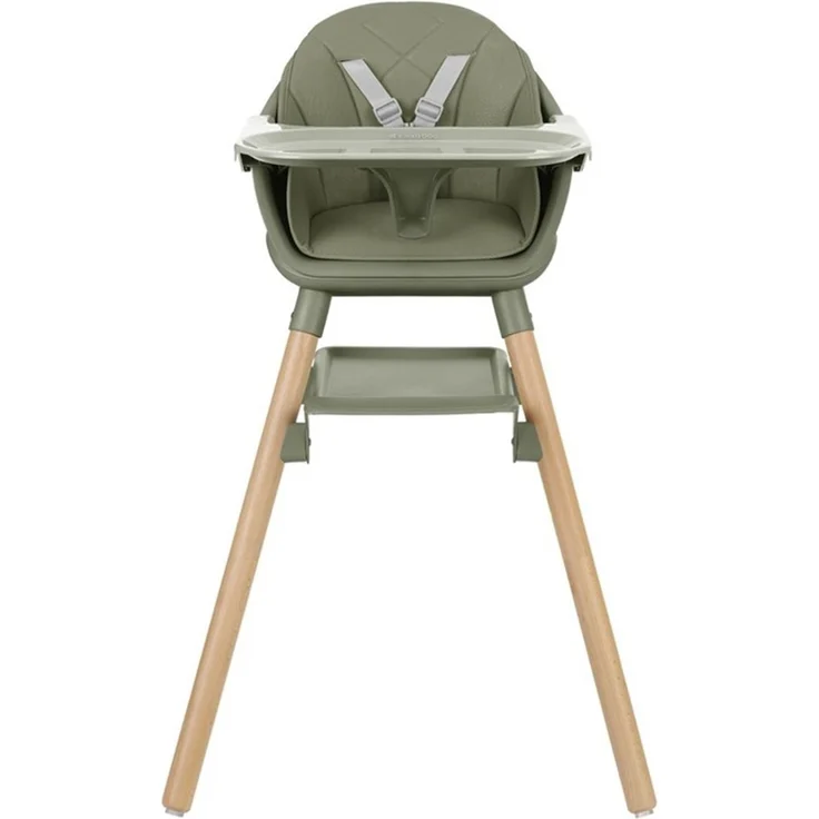 Kikkaboo Kinderhochstuhl Woody 3 in 1 Holzbeine Kinderstuhl Fußstütze Tablett grün – Bild 2