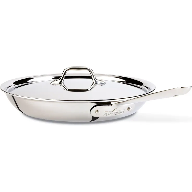 All-Clad D3 Stainless Cookware, 12-Inch Fry Pan with Lid, Tri-Ply Stainless Steel, Professional Grade, Silver, Model:41126