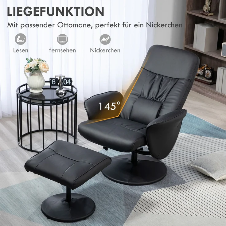 MELAYR, 2-teiliges Sessel-Set Sessel mit Fußhocker Relaxsessel mit Fußhocker, 81 x 76 x 101 cm, Schwarz – Bild 6