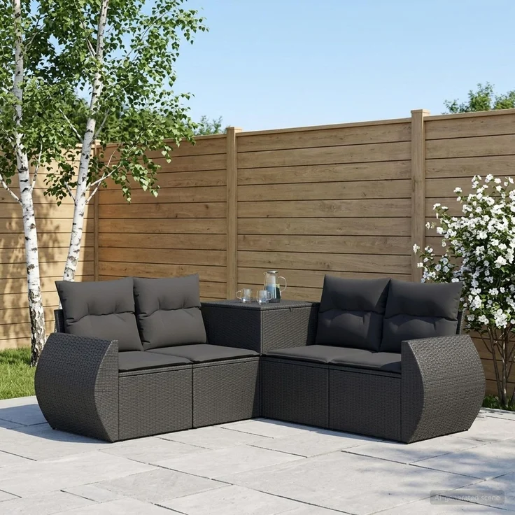 vidaXL Sofa Set 5 stk. Schwarz Polyrattan und Stahl 3447888 – Bild 1