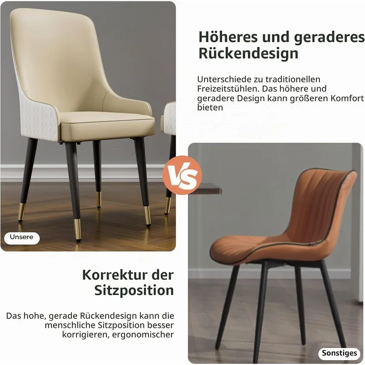 FATIVO Esszimmersthle 2er Set Polstersthle bis 150 kg belastbar Beige Kunstleder Bequeme H?he mit hoher Rckenlehne Esszimmer Sthle Esszimmer Wohnzimmer 90x44x44 cm – Bild 4